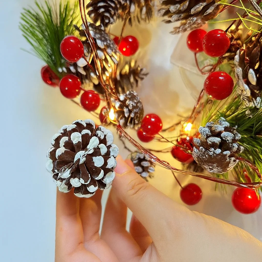 Charming Battery-Powered Holiday String Lights with Bells & Pine Cones