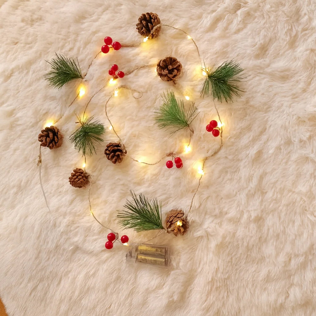 Charming Battery-Powered Holiday String Lights with Bells & Pine Cones