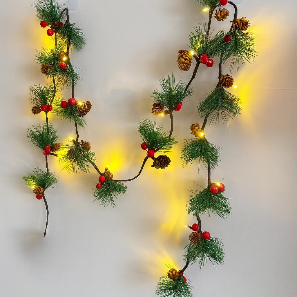 Charming Battery-Powered Holiday String Lights with Bells & Pine Cones