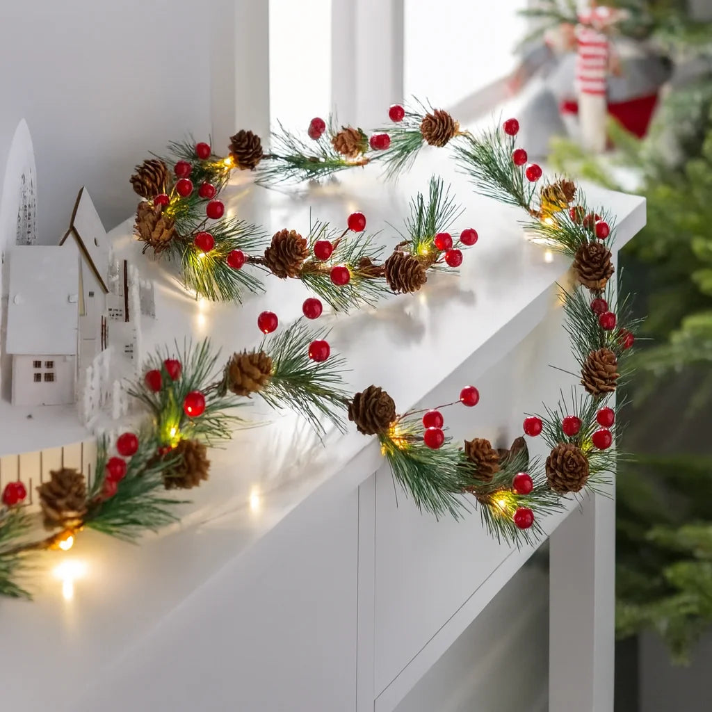 Charming Battery-Powered Holiday String Lights with Bells & Pine Cones