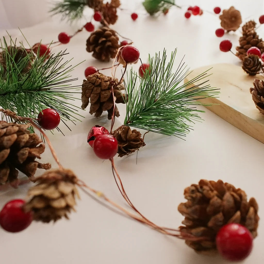 Charming Battery-Powered Holiday String Lights with Bells & Pine Cones