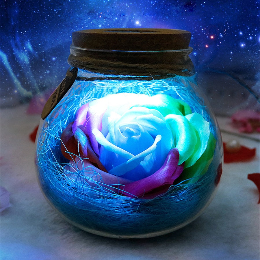 Rose-Shaped LED Lamp in Jar – Decorative Lighting