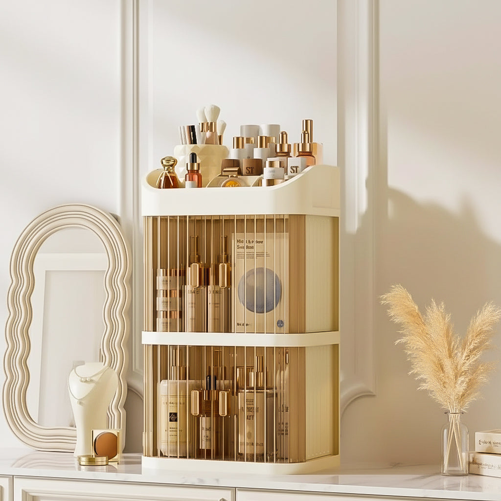 Elegant Cosmetic Storage Case with Dustproof Design and Drawer