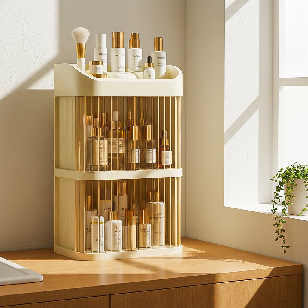 Elegant Cosmetic Storage Case with Dustproof Design and Drawer