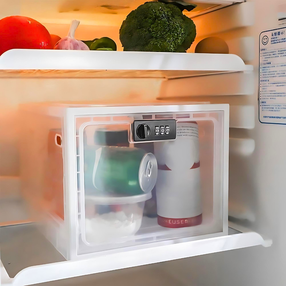 Secure Refrigerator Organizer with Combination Lock and Clear View