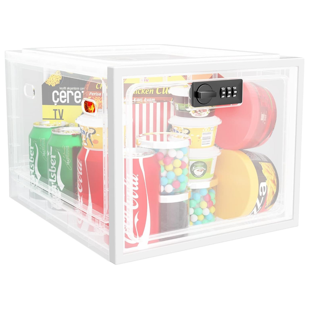 Secure Refrigerator Organizer with Combination Lock and Clear View