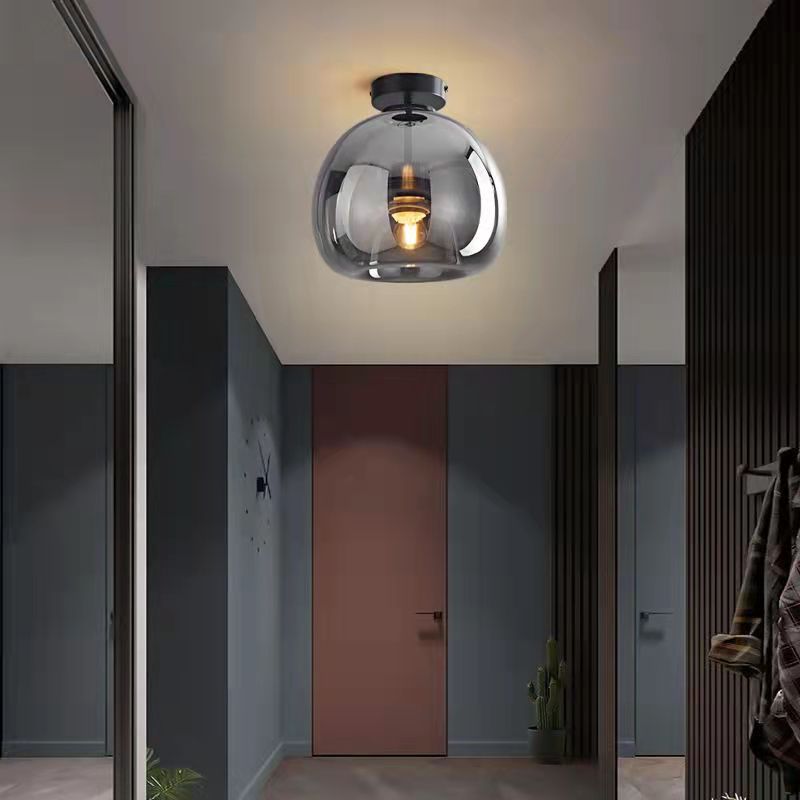 Stylish Smoke Gray Glass Semi-Flush Mount Light Fixture