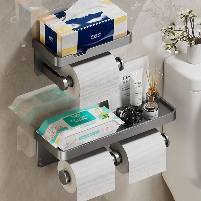 Wall-Mounted Aluminum Toilet Paper Holder with Hidden Drawer