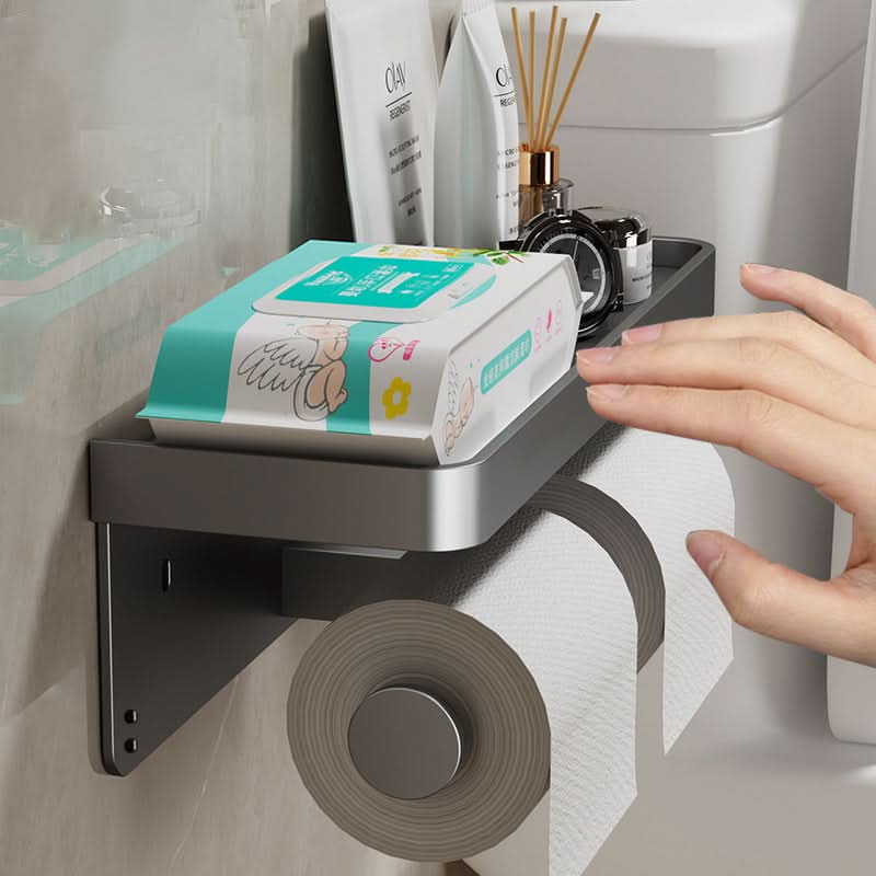 Wall-Mounted Aluminum Toilet Paper Holder with Hidden Drawer