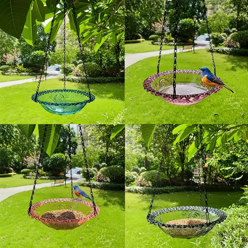 Charming Double Bowl Hanging Feeder for Outdoor Birds