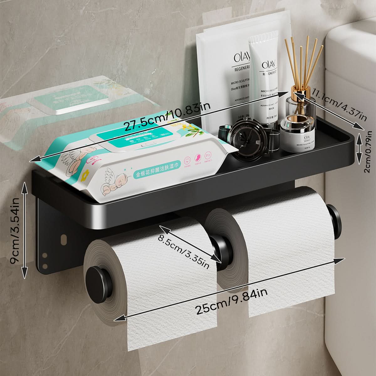 Wall-Mounted Aluminum Toilet Paper Holder with Hidden Drawer