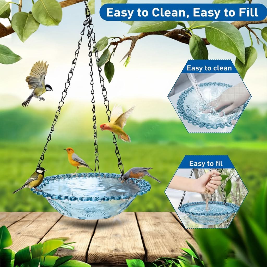 Charming Double Bowl Hanging Feeder for Outdoor Birds