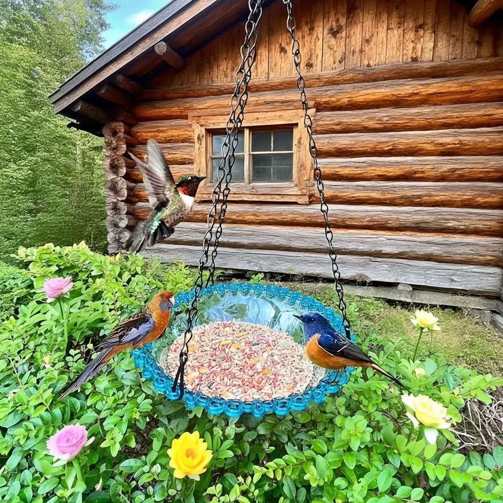 Charming Double Bowl Hanging Feeder for Outdoor Birds