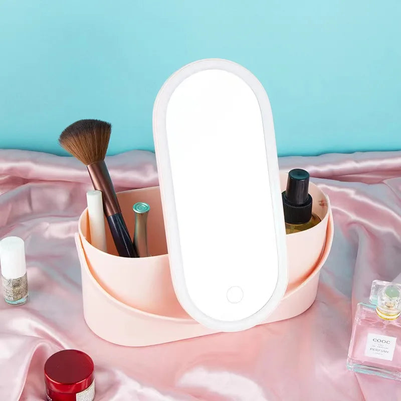 Portable Cosmetic Organizer with Illuminated Mirror