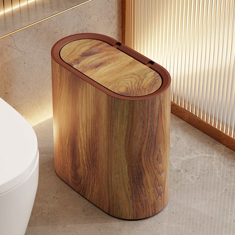 Chic Marble-Style Oval Trash Can - Perfect for Any Room