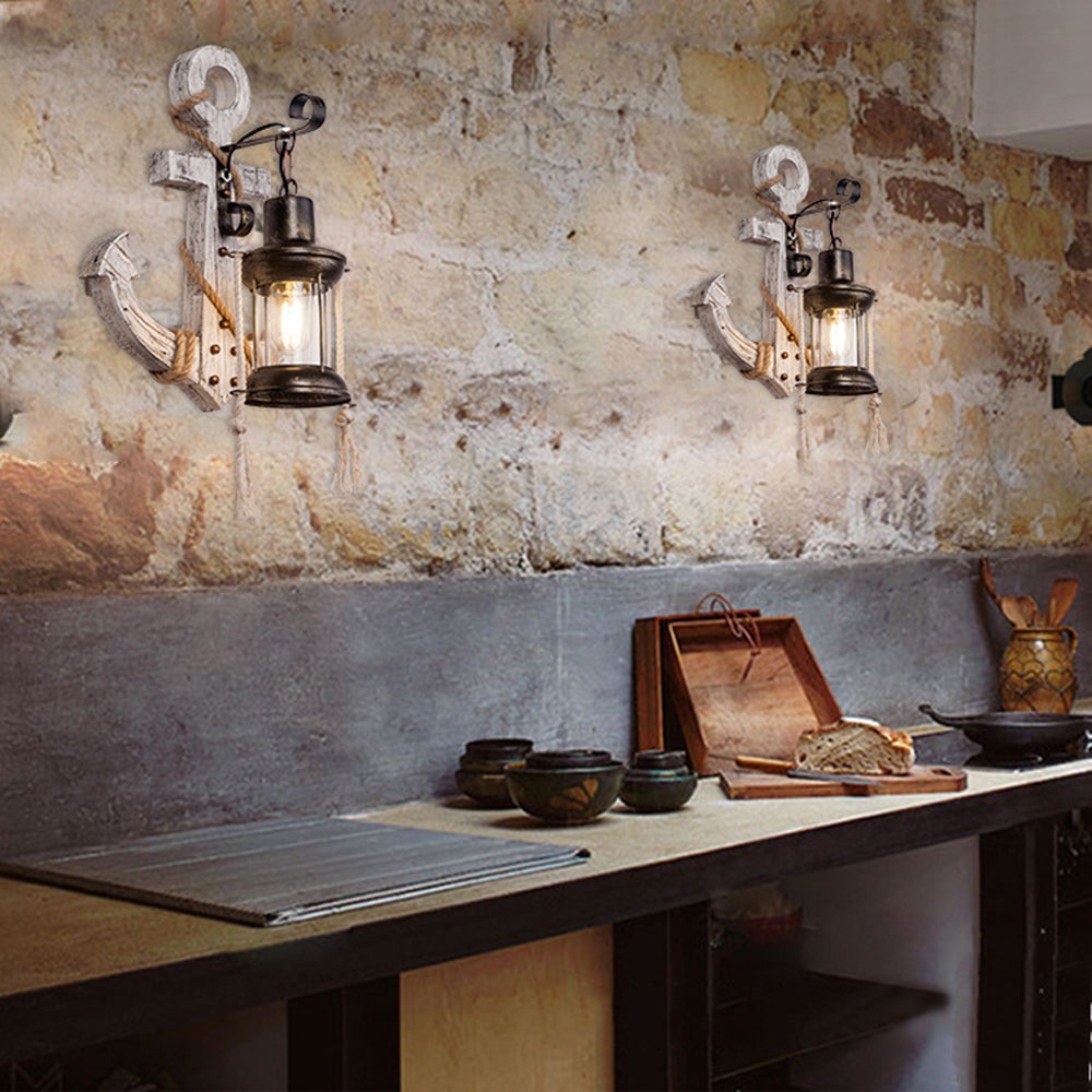LED Wall Light in Anchor Design – Wooden Nautical Decor