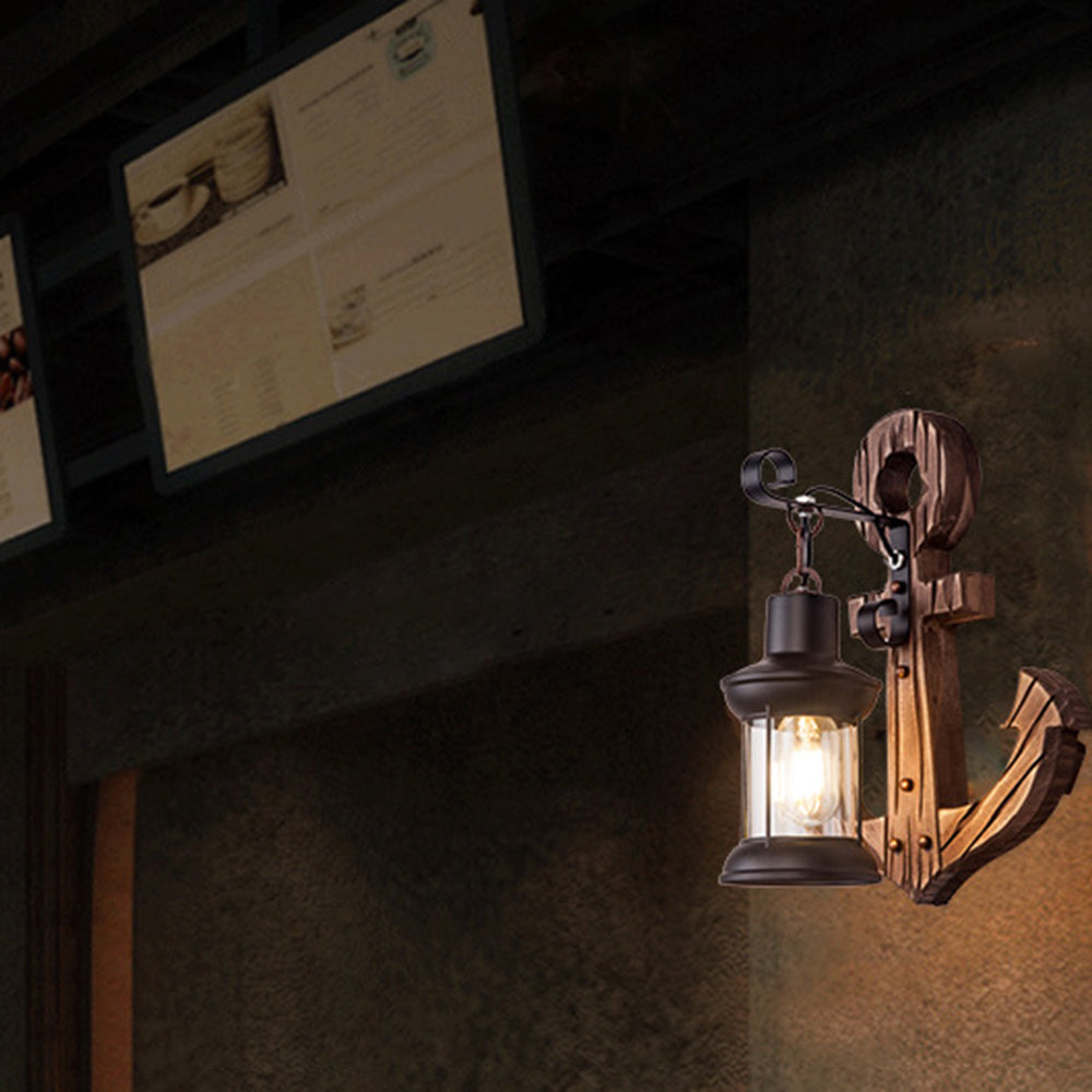 LED Wall Light in Anchor Design – Wooden Nautical Decor