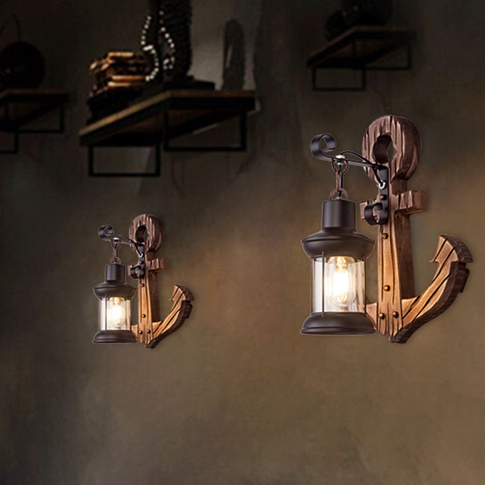 LED Wall Light in Anchor Design – Wooden Nautical Decor
