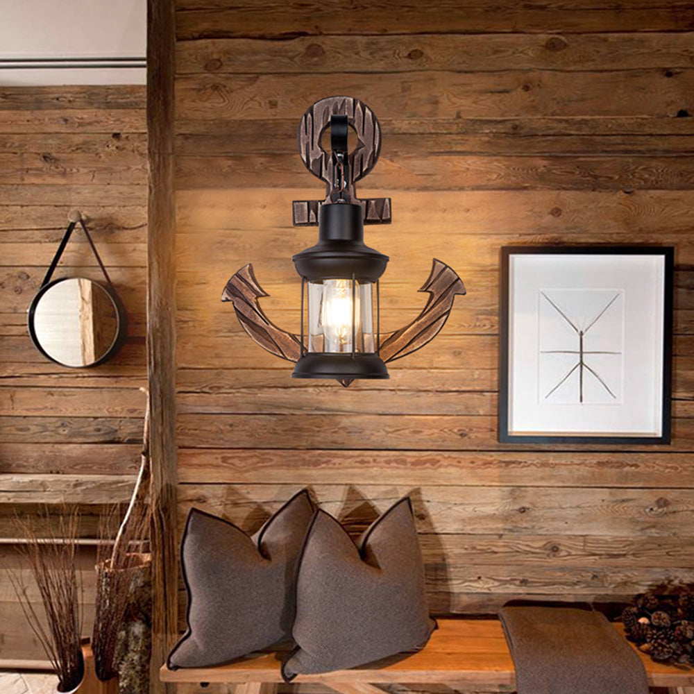 LED Wall Light in Anchor Design – Wooden Nautical Decor