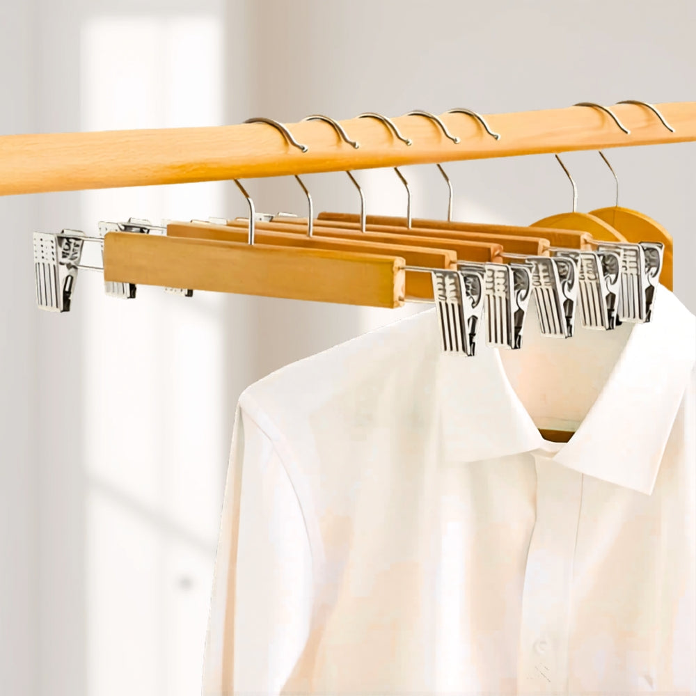 Elegance Plus | Premium Wooden Hangers with Grip Clips | 10-Pack