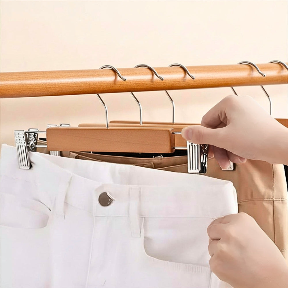 Elegance Plus | Premium Wooden Hangers with Grip Clips | 10-Pack