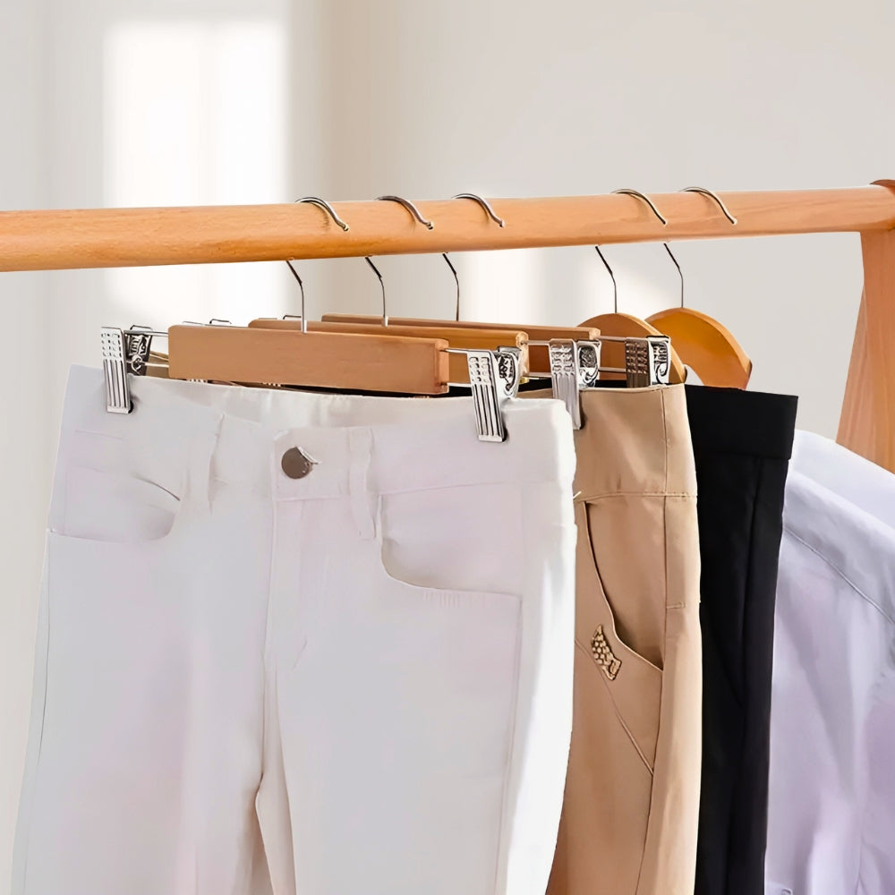 Elegance Plus | Premium Wooden Hangers with Grip Clips | 10-Pack