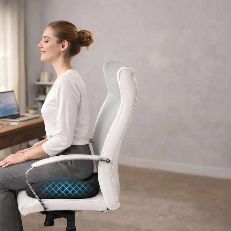Ergonomic Comfort Cushion with Tailbone Relief and Grip Base