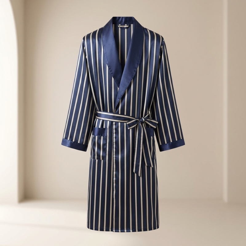 Men's Lightweight Navy Striped Lounging Kimono