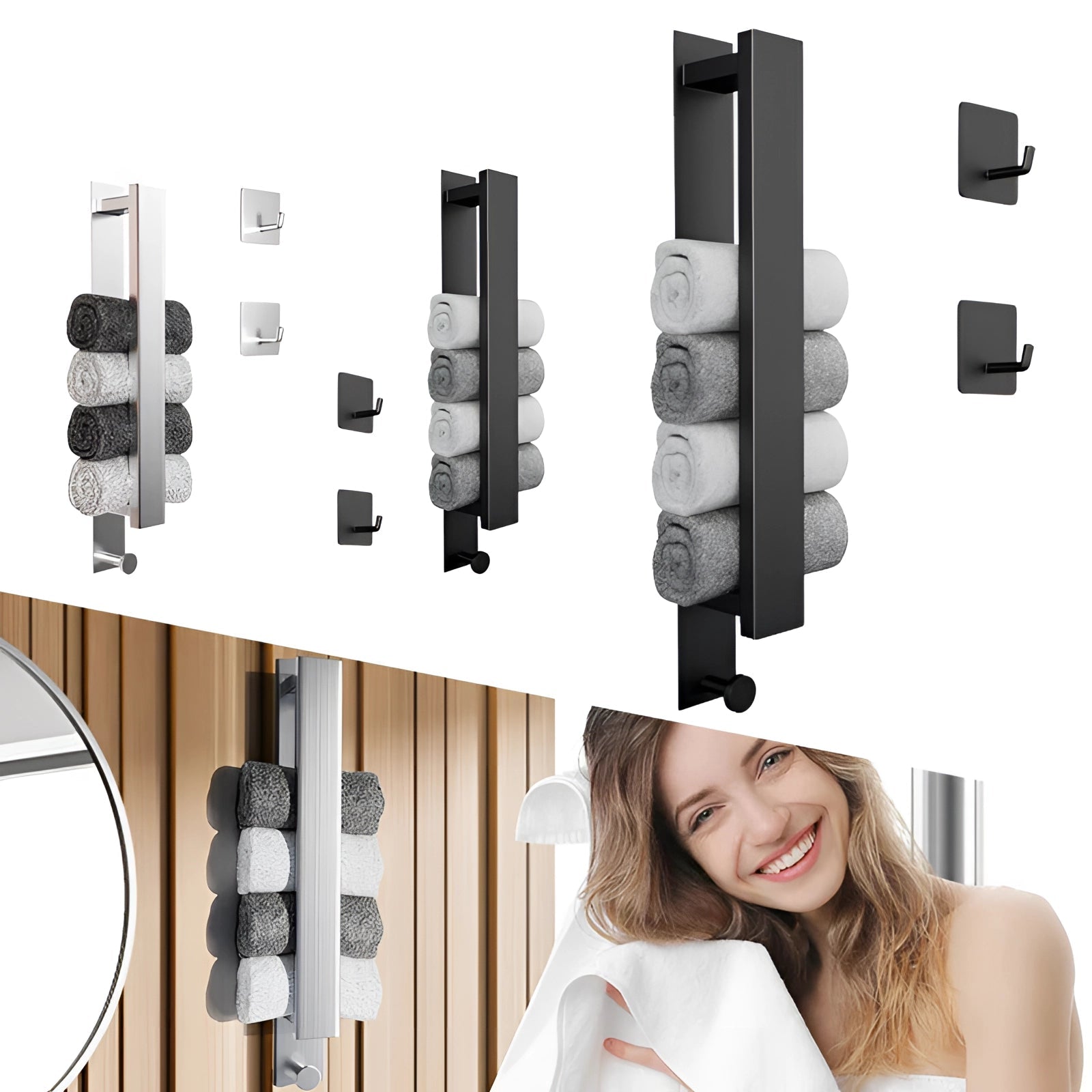 Sleek Black Towel Holder with Easy Installation | Space-Efficient Design