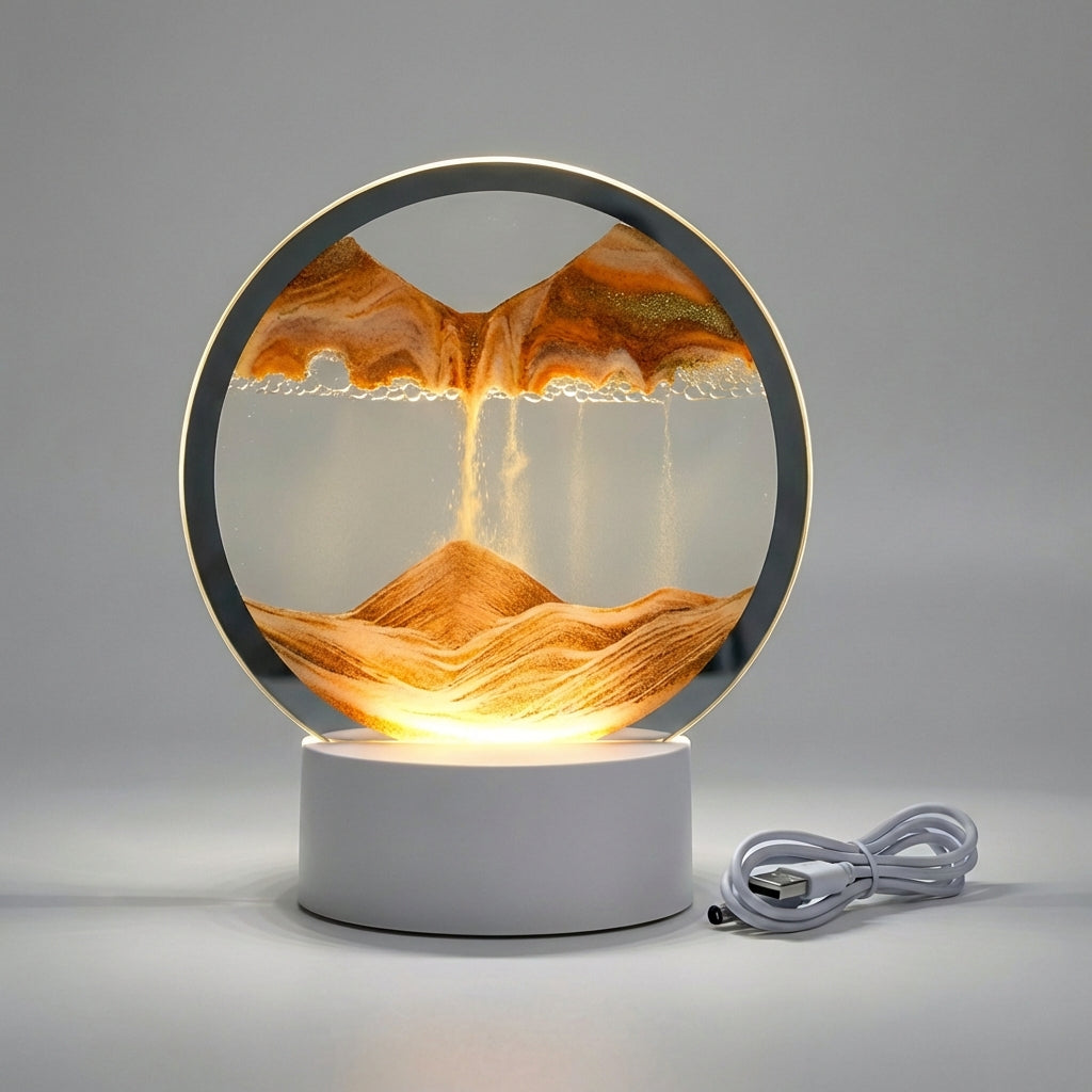 Contemporary Round Sand Art Table Lamp - Aqua Drift Design