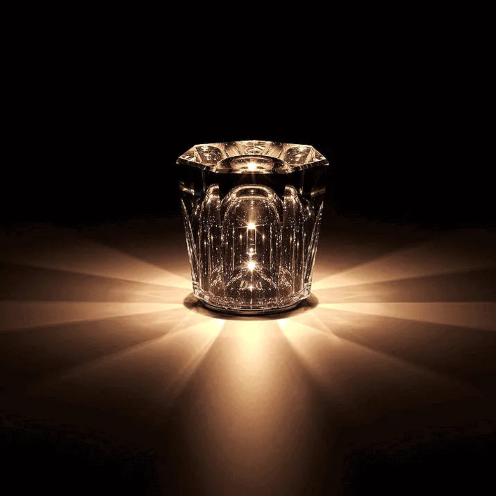 Sleek Glass Rechargeable LED Table Lamp with Warm Glow