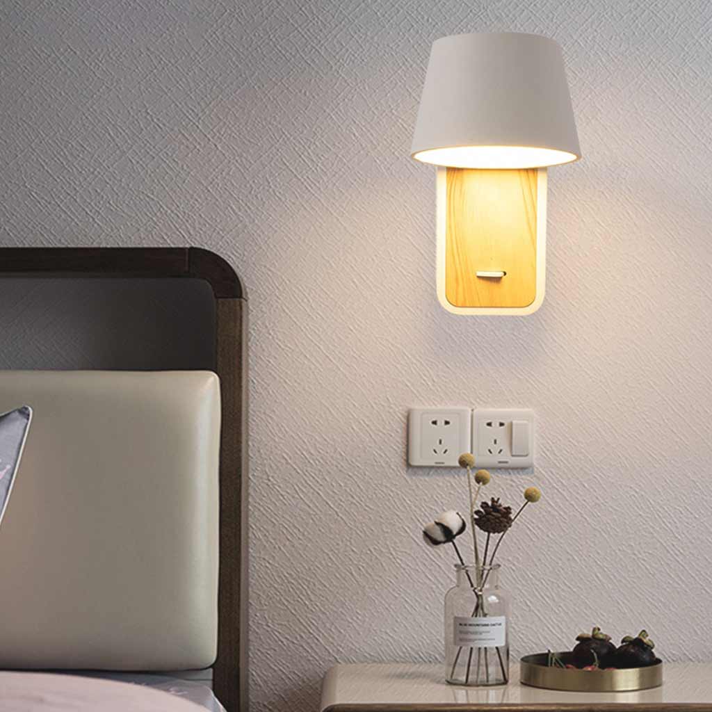 Contemporary LED Wall Light with Natural Wood Finish and Remote Control