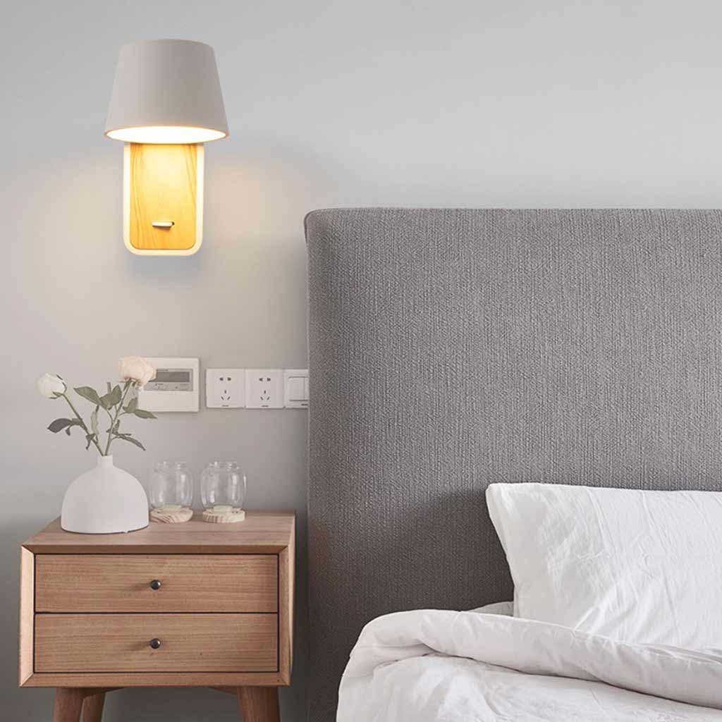 Contemporary LED Wall Light with Natural Wood Finish and Remote Control