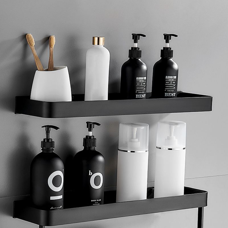 Sleek Black Bathroom Storage Set with Stainless Steel Racks