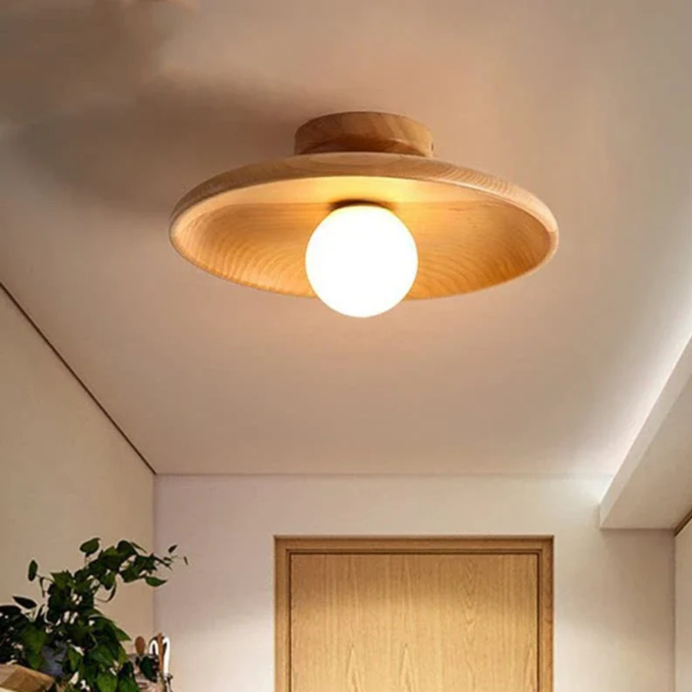 Stylish Wood-Trimmed LED Ceiling Light for Indoor Spaces