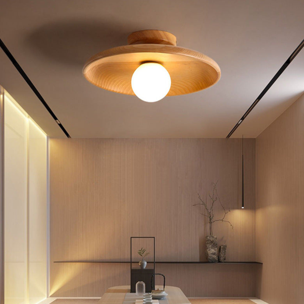 Stylish Wood-Trimmed LED Ceiling Light for Indoor Spaces