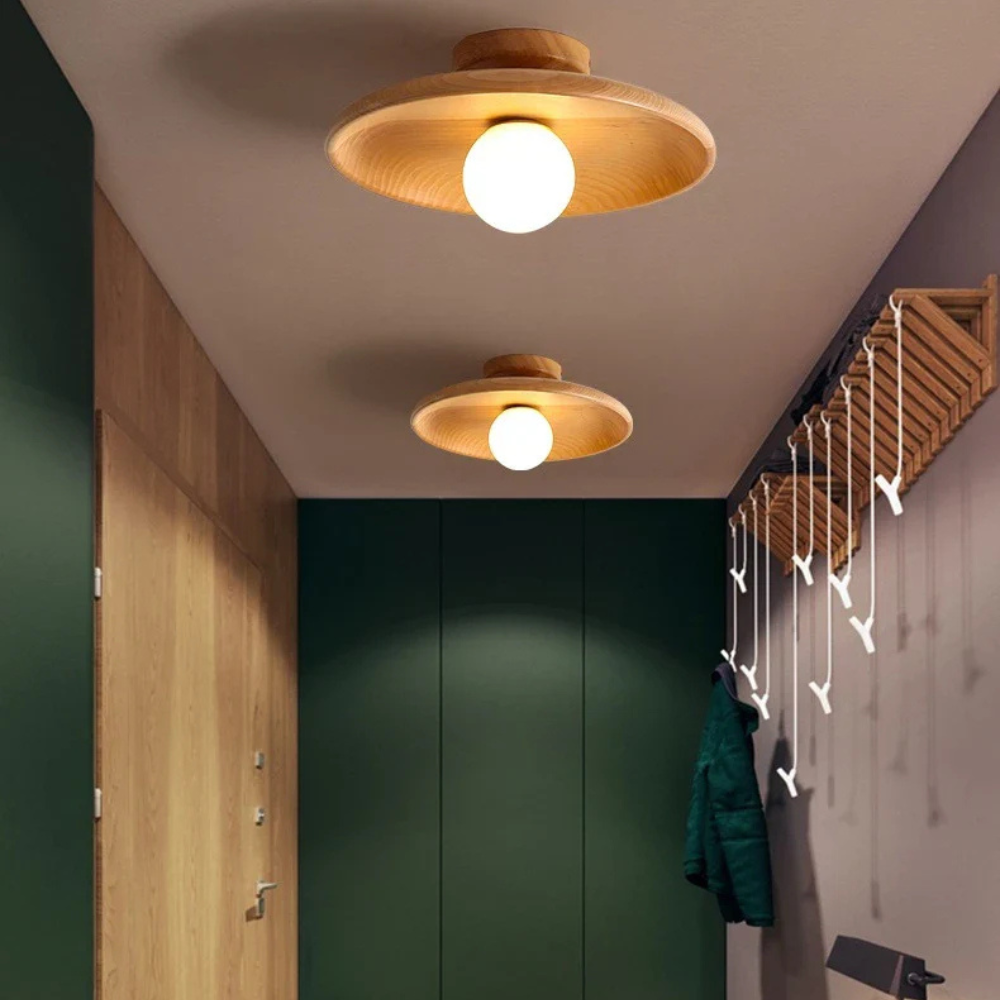 Stylish Wood-Trimmed LED Ceiling Light for Indoor Spaces