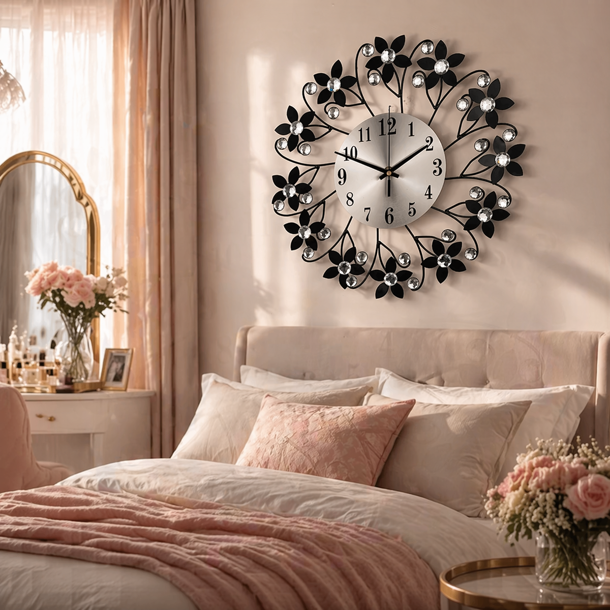 Elegant Floral Wall Clock with Silent Sweep Technology