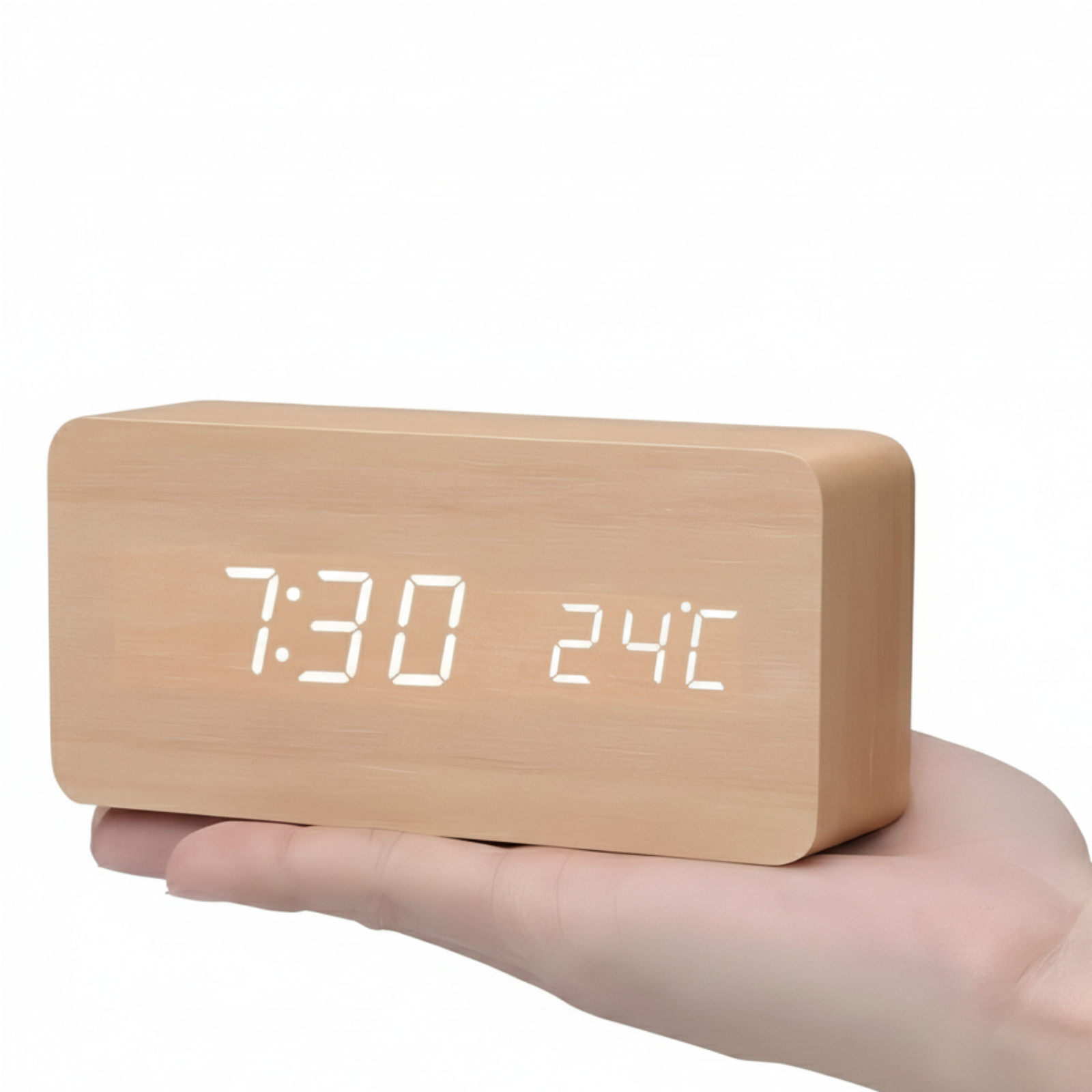 Chic Wooden LED Alarm Clock - Stylish Smart Bedside Companion