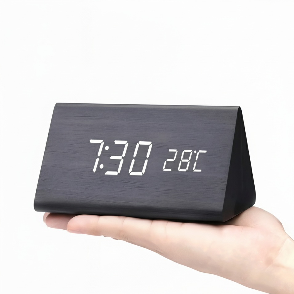 Chic Wooden LED Alarm Clock - Stylish Smart Bedside Companion