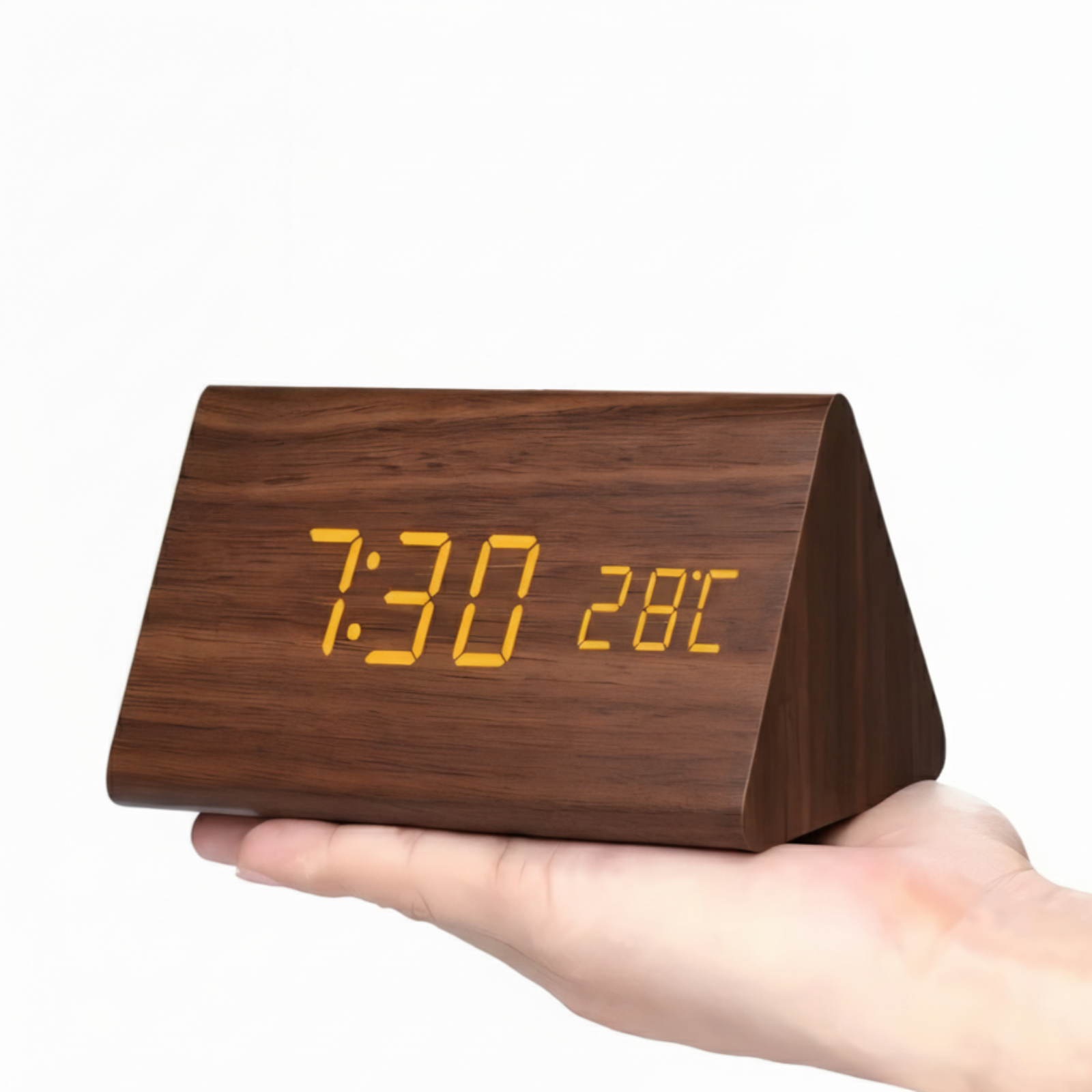 Chic Wooden LED Alarm Clock - Stylish Smart Bedside Companion