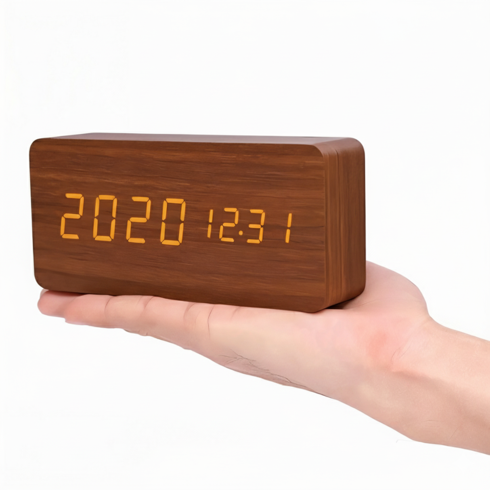 Chic Wooden LED Alarm Clock - Stylish Smart Bedside Companion