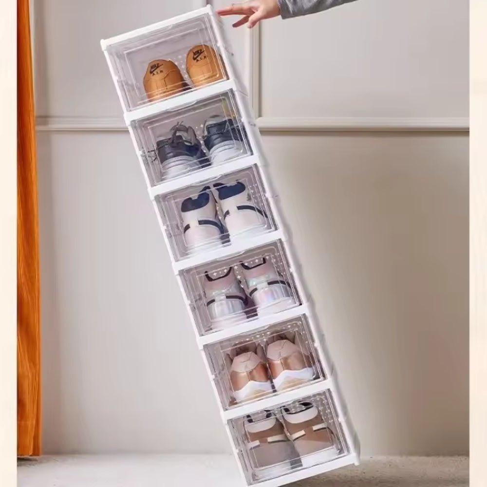 Multi-Layer Shoe Organizer with Foldable Design and Clear Doors