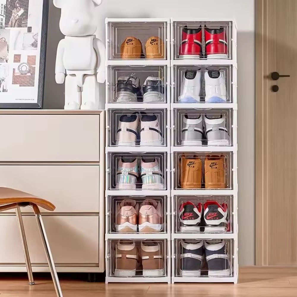 Multi-Layer Shoe Organizer with Foldable Design and Clear Doors