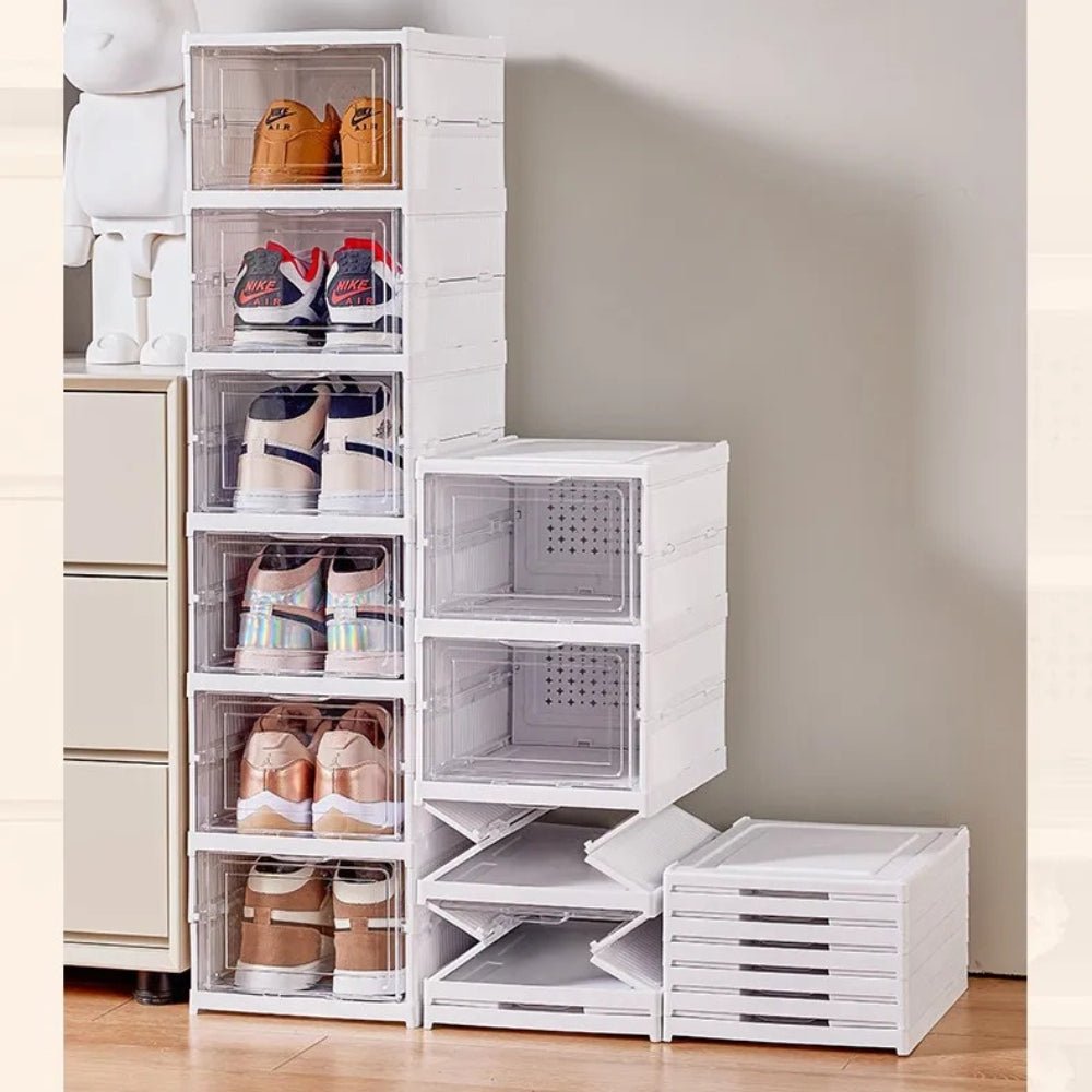Multi-Layer Shoe Organizer with Foldable Design and Clear Doors