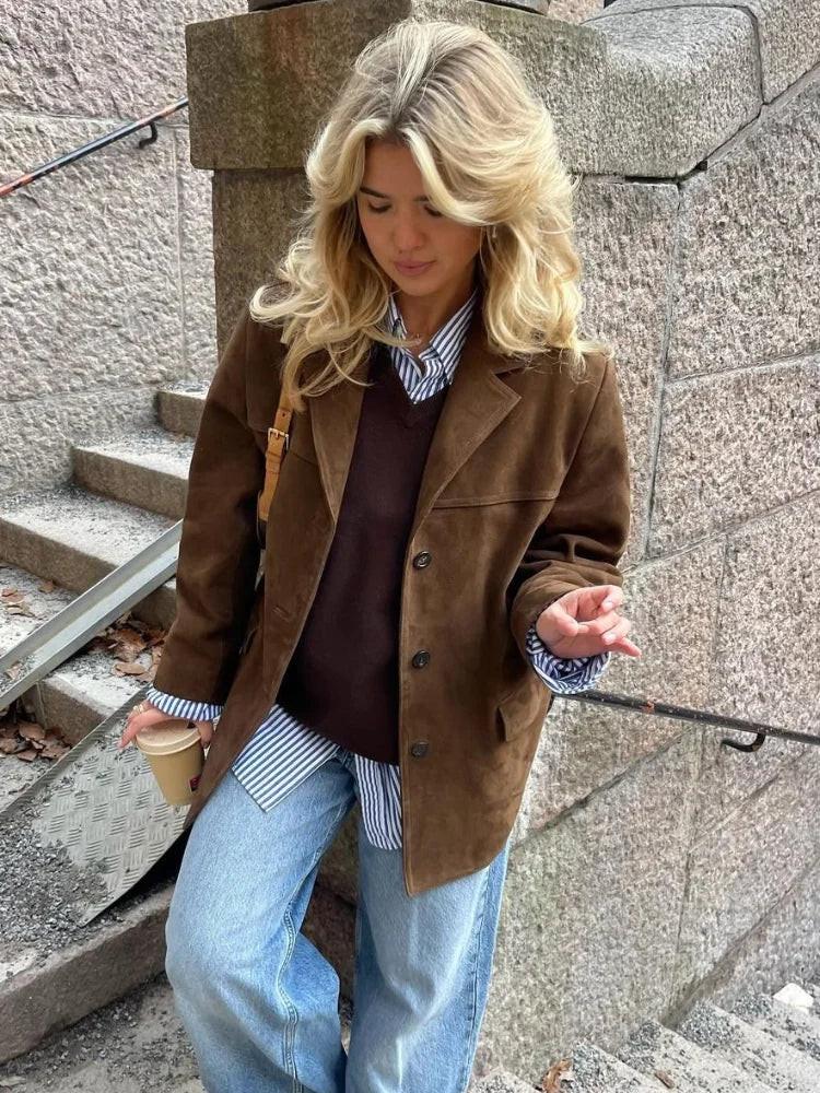 Elegant Brown Turtleneck Jacket for Chilly Days