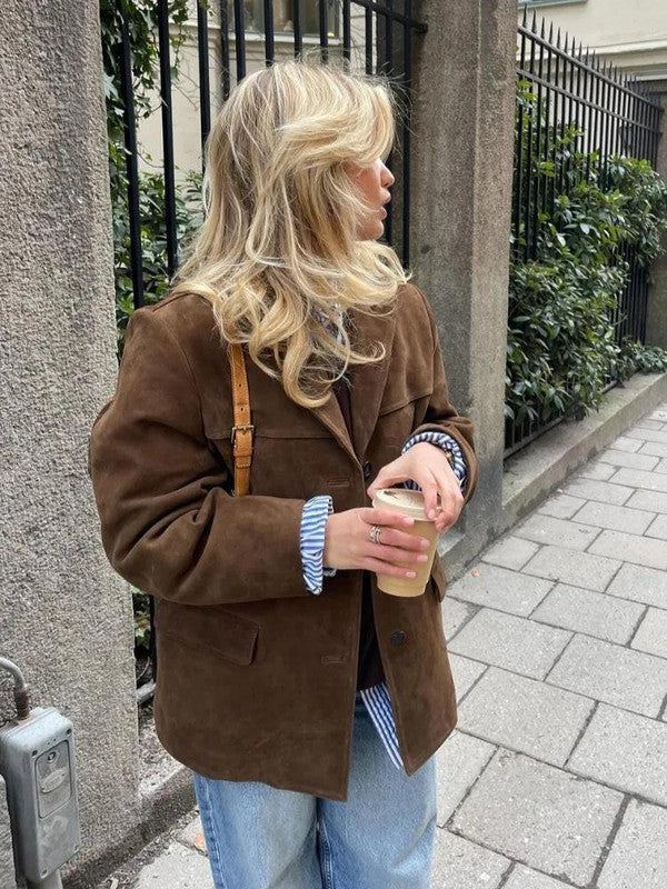 Elegant Brown Turtleneck Jacket for Chilly Days