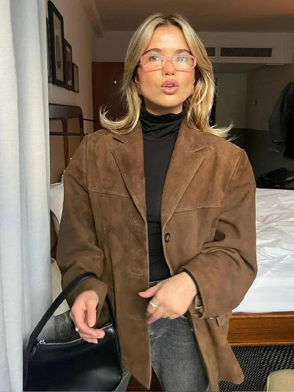Elegant Brown Turtleneck Jacket for Chilly Days