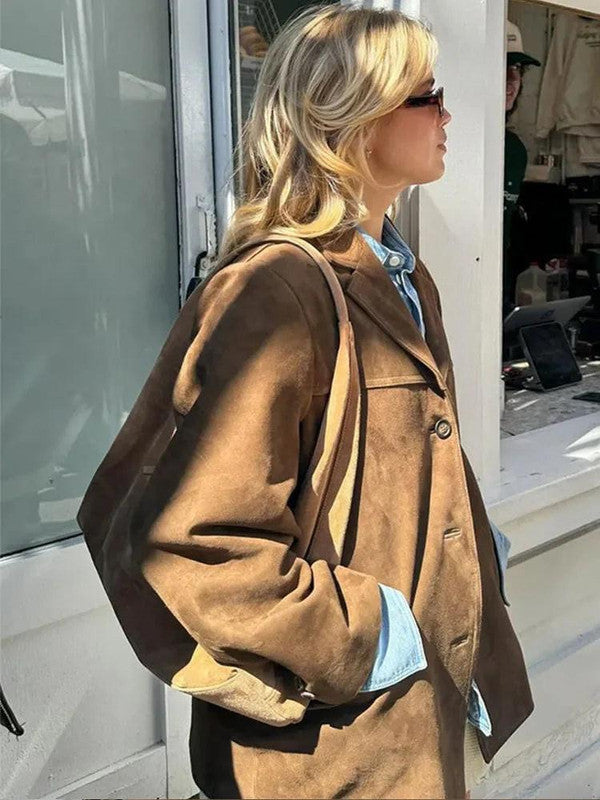 Elegant Brown Turtleneck Jacket for Chilly Days