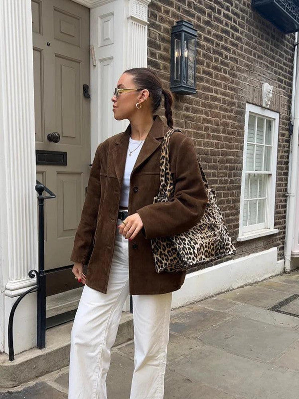 Elegant Brown Turtleneck Jacket for Chilly Days